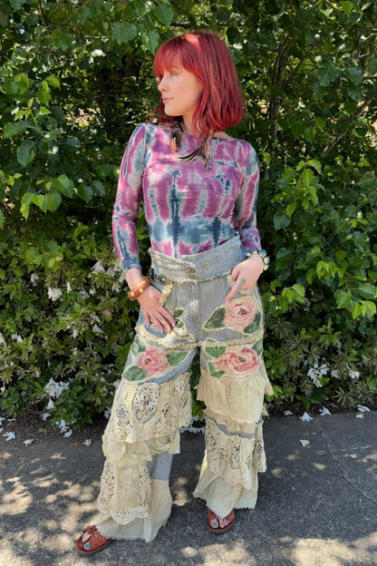 Rare Bird Stripe Crochet Ruffle Pant - ivyandlavyboutique A Rare Bird Shop