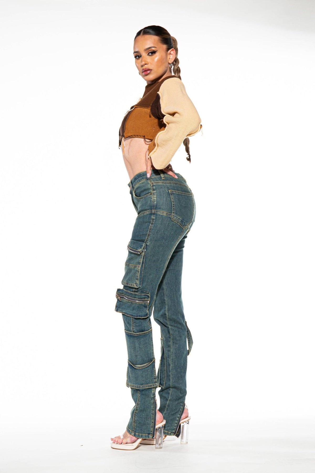 Raw Edge Color Block Cropped Knit Sweater - ivyandlavyboutique Rehab Lab