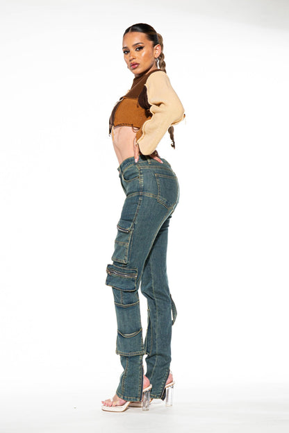 Raw Edge Color Block Cropped Knit Sweater - ivyandlavyboutique Rehab Lab