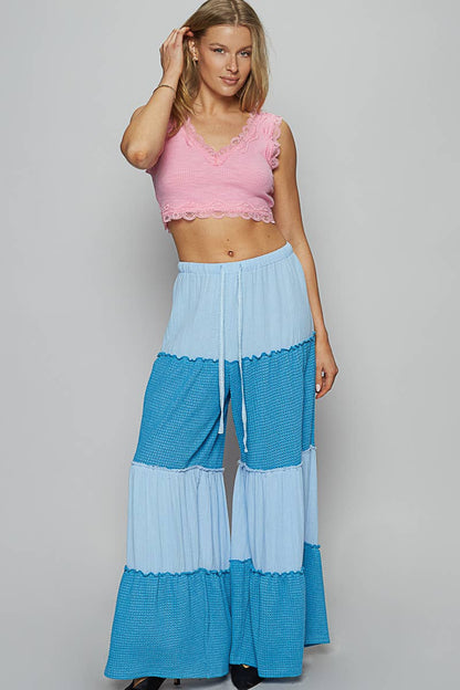 Raw edge double gauze solid wide pants - ivyandlavyboutique Pol Clothing