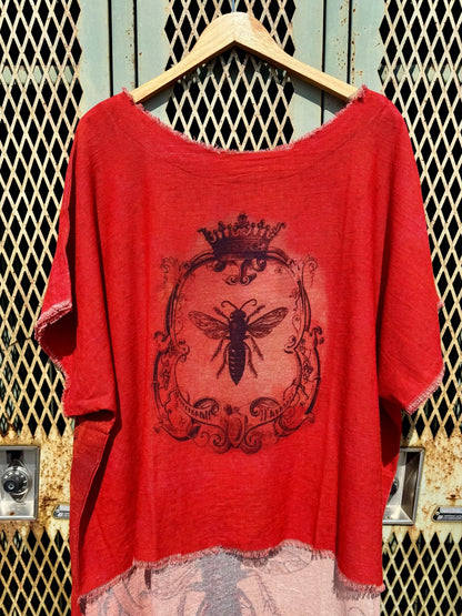 Red Buzzing Around Bee Hi Lo - ivyandlavyboutique I LOVE LINEN