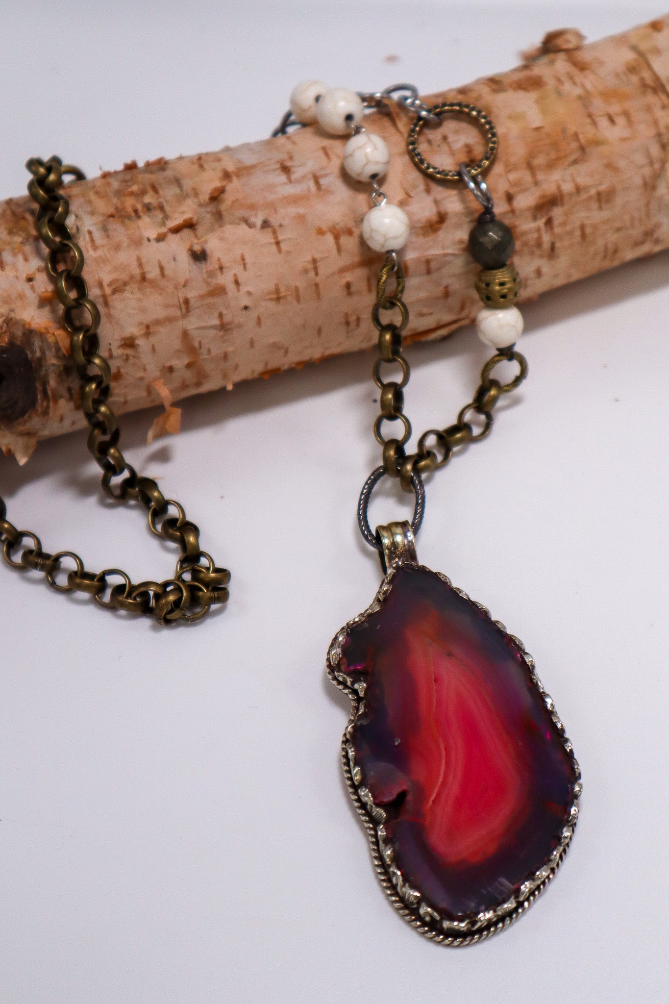 Red Geode Slab Statement Handmade Necklace - ivyandlavyboutique ivyandlavyboutique
