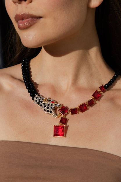 Red Leopard Brooch Statement Necklace - Boho Wanderlust Boutique Eye Candy Los Angeles