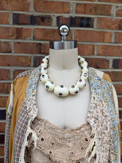 Resin Gem Beaded Ball Necklace in Cream - ivyandlavyboutique ivyandlavyboutique