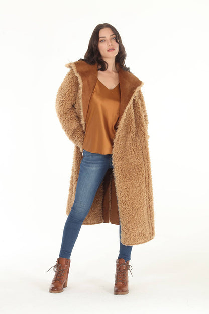 Reversible Faux & Suede Shearling Coat in nCamel - ivyandlavyboutique Paparazzi