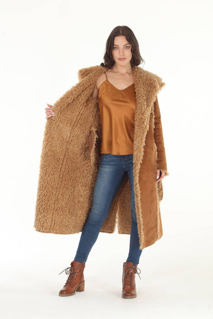 Reversible Faux & Suede Shearling Coat in nCamel - ivyandlavyboutique Paparazzi