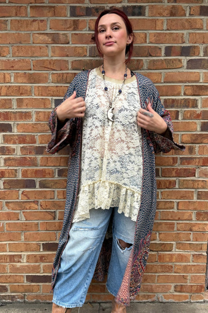 Rhea Navy Thick Stitch Duster - ivyandlavyboutique Raj Trading & Imports (USA) Inc.