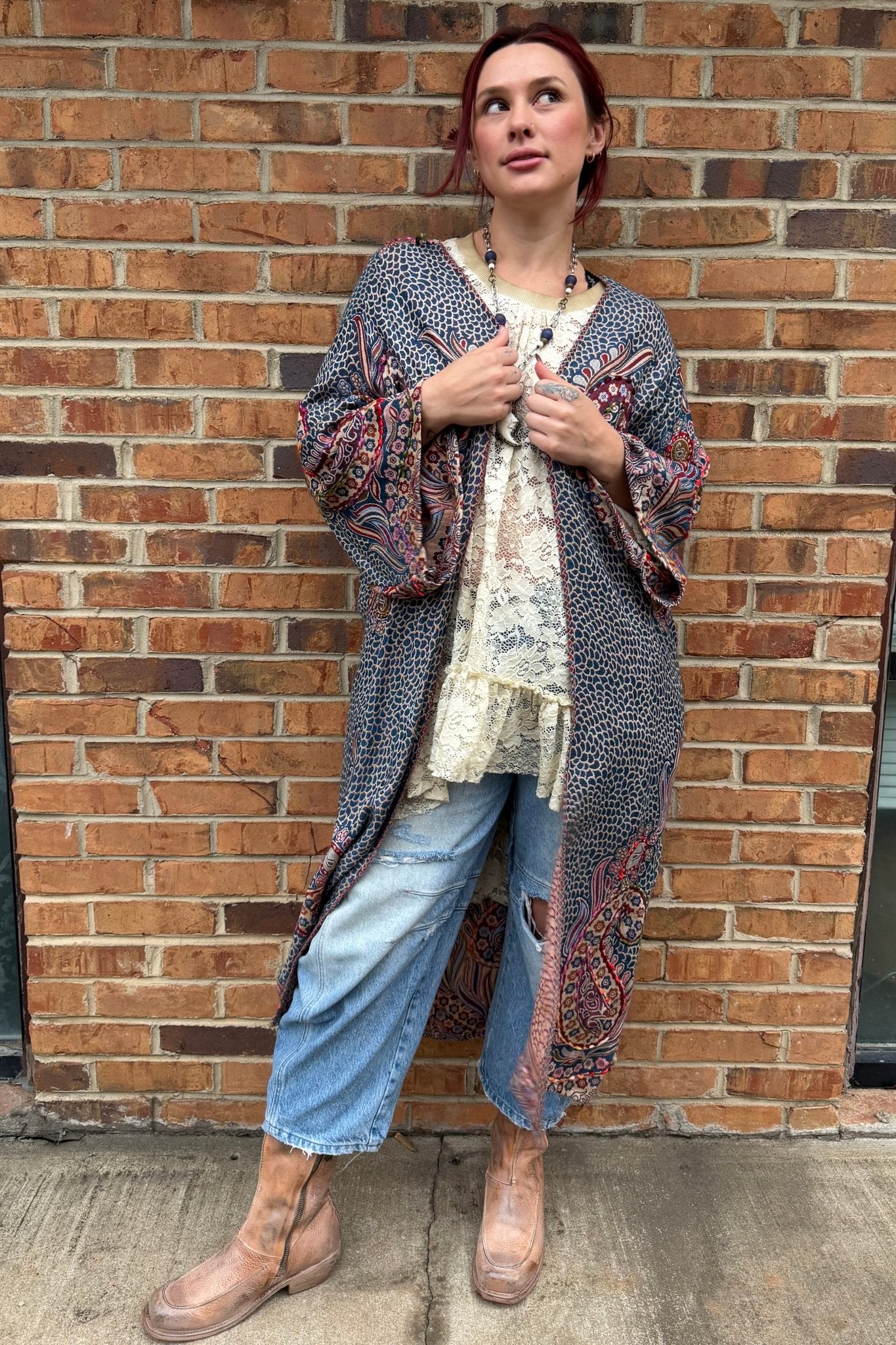 Rhea Navy Thick Stitch Duster - ivyandlavyboutique Raj Trading & Imports (USA) Inc.