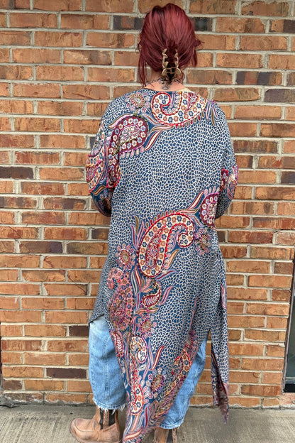 Rhea Navy Thick Stitch Duster - ivyandlavyboutique Raj Trading & Imports (USA) Inc.