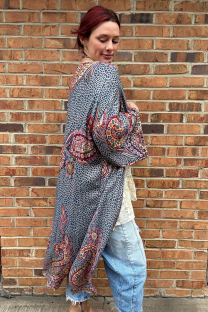 Rhea Navy Thick Stitch Duster - ivyandlavyboutique Raj Trading & Imports (USA) Inc.