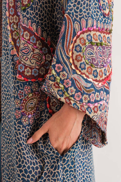 Rhea Navy Thick Stitch Duster - ivyandlavyboutique Raj Trading & Imports (USA) Inc.