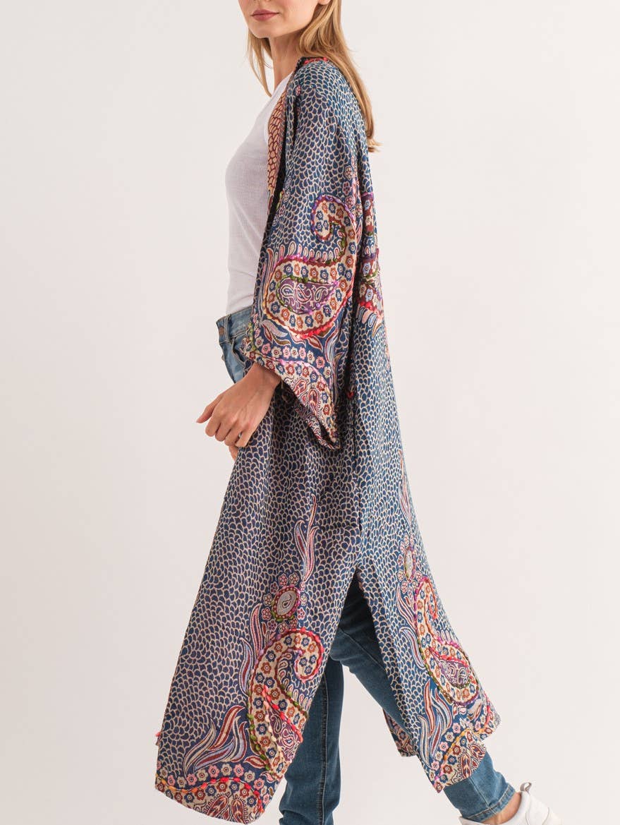 Rhea Navy Thick Stitch Duster - ivyandlavyboutique Raj Trading & Imports (USA) Inc.