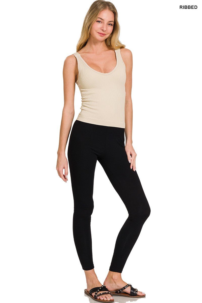 Ribbed Seamless Bra Padded V-Neck Tank Top - ivyandlavyboutique Zenana