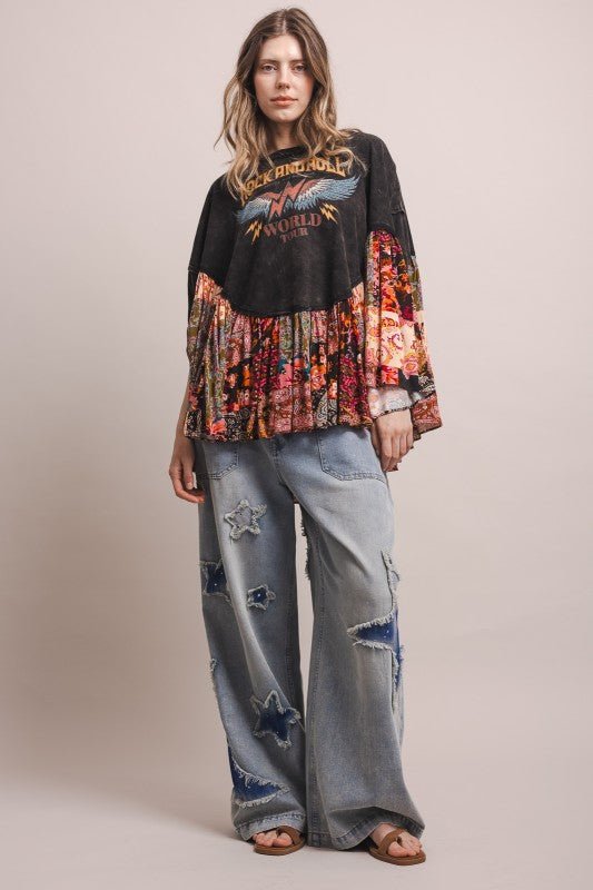 Rock And Roll Oversized Ruffled Poncho Top - ivyandlavyboutique Blue Velvet