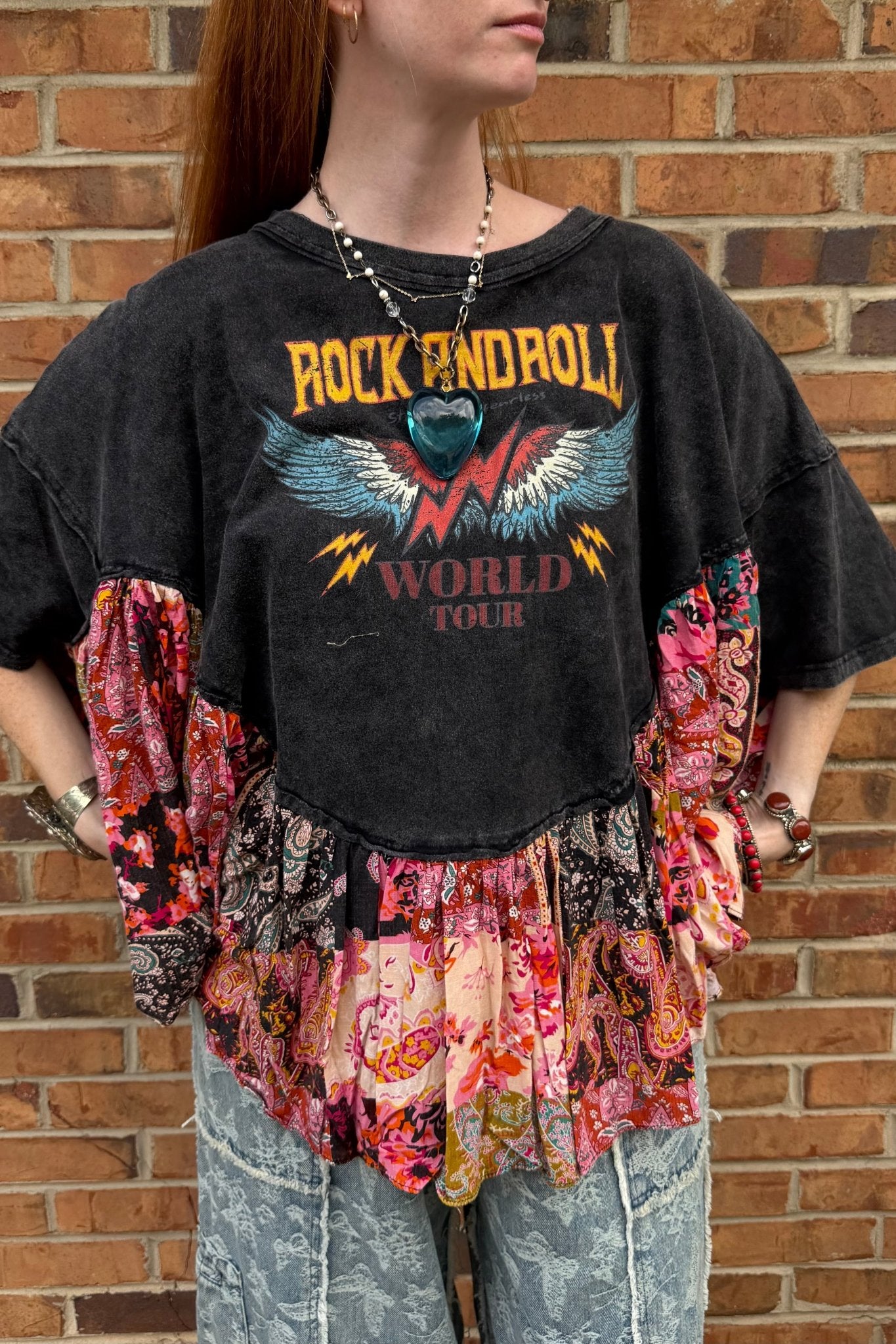 Rock And Roll Oversized Ruffled Poncho Top - ivyandlavyboutique Blue Velvet
