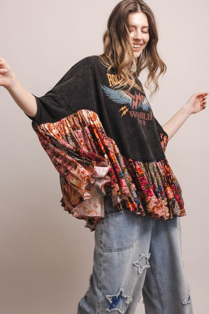 Rock And Roll Oversized Ruffled Poncho Top - ivyandlavyboutique Blue Velvet