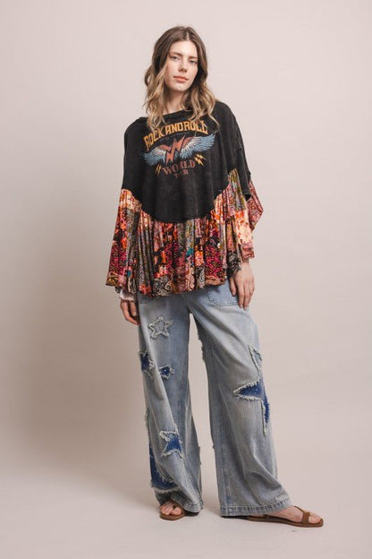 Rock And Roll Oversized Ruffled Poncho Top - ivyandlavyboutique Blue Velvet