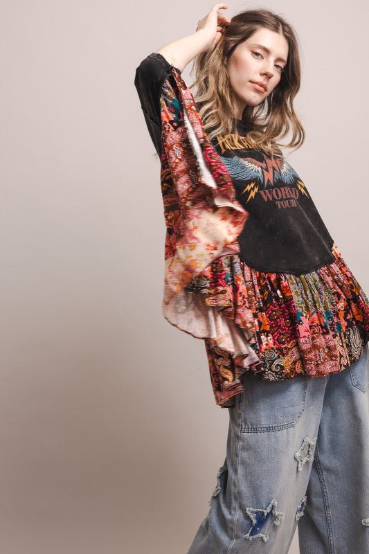 Rock And Roll Oversized Ruffled Poncho Top - ivyandlavyboutique Blue Velvet