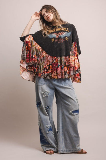 Rock And Roll Oversized Ruffled Poncho Top - ivyandlavyboutique Blue Velvet
