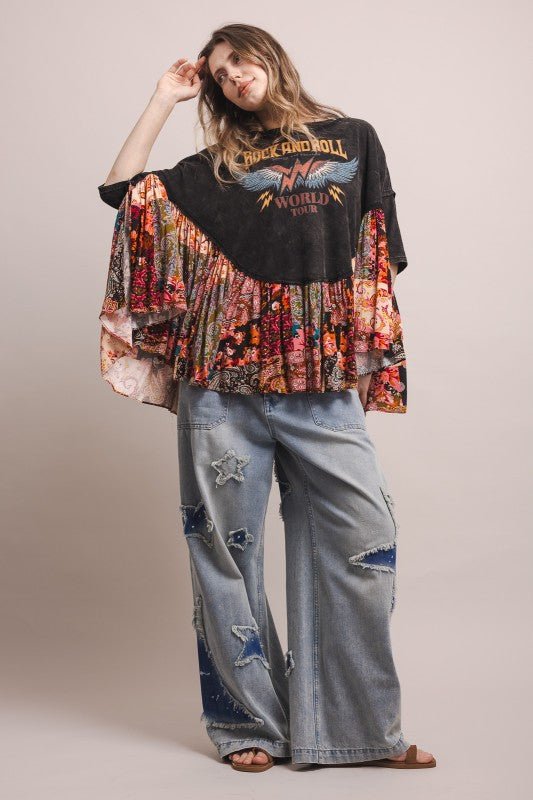 Rock And Roll Oversized Ruffled Poncho Top - ivyandlavyboutique Blue Velvet