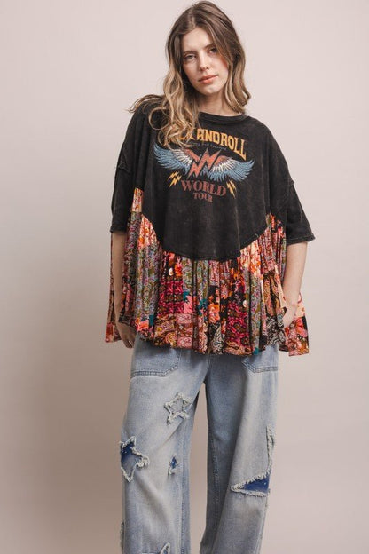 Rock And Roll Oversized Ruffled Poncho Top - ivyandlavyboutique Blue Velvet