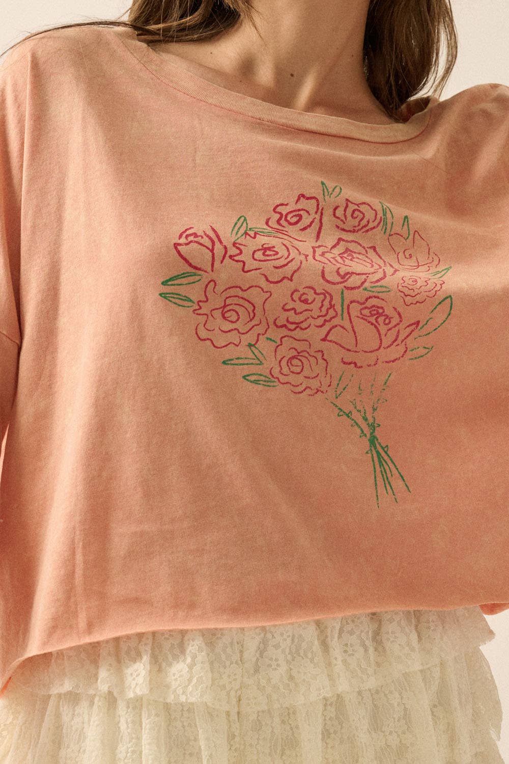 Rose Bouquet Cropped Long-Sleeve Graphic Tee - ivyandlavyboutique Promesa USA