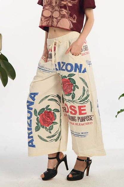 Rose Florals Boho Cotton Culotte Capri Pull On Pant - ivyandlavyboutique Kathmandu Imports