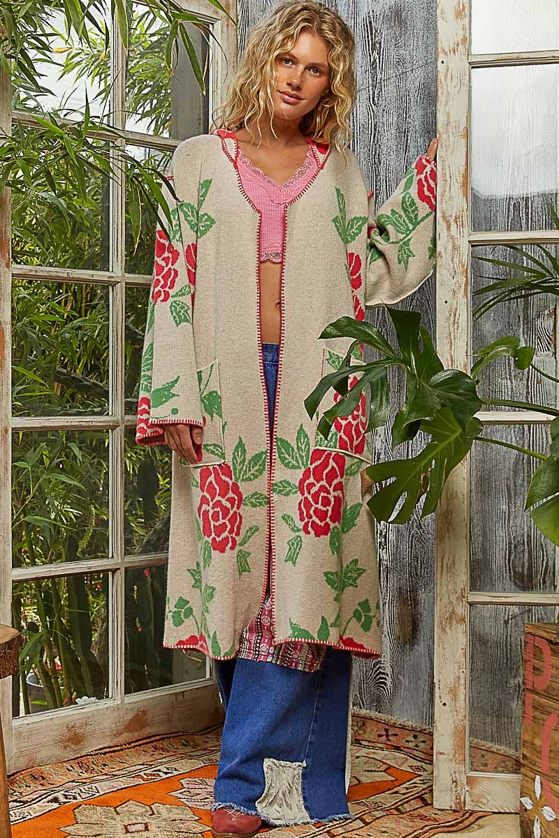 Rose Garden Maxi Cardigan Kimono - ivyandlavyboutique Pol Clothing