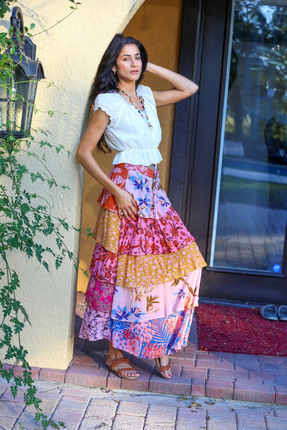Rose Meadow Floral Patchwork Ruffle Skirt - ivyandlavyboutique Sacred Threads