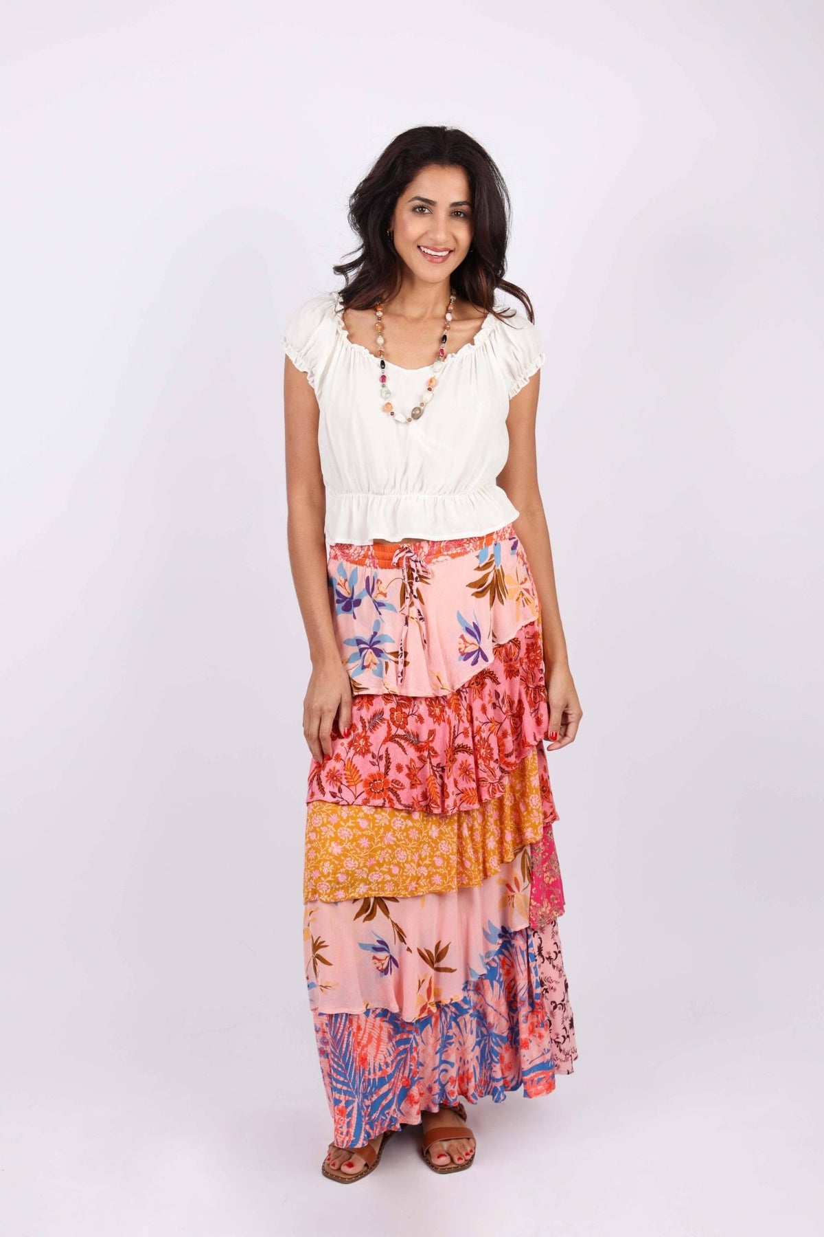 Rose Meadow Floral Patchwork Ruffle Skirt - ivyandlavyboutique Sacred Threads