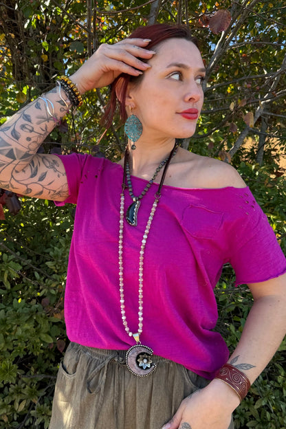 Rose Quartz & Moonstone Long Drop Necklace - ivyandlavyboutique ivyandlavyboutique