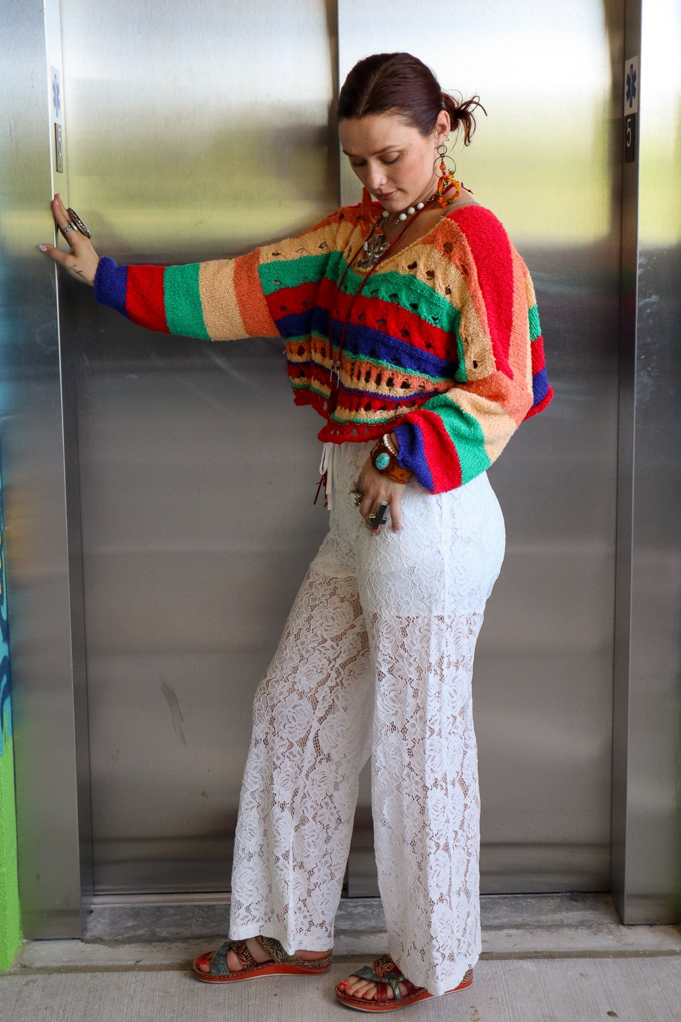 Rose Sheer Lace Comfy Wide - Leg Pants: - ivyandlavyboutique Fashion Week