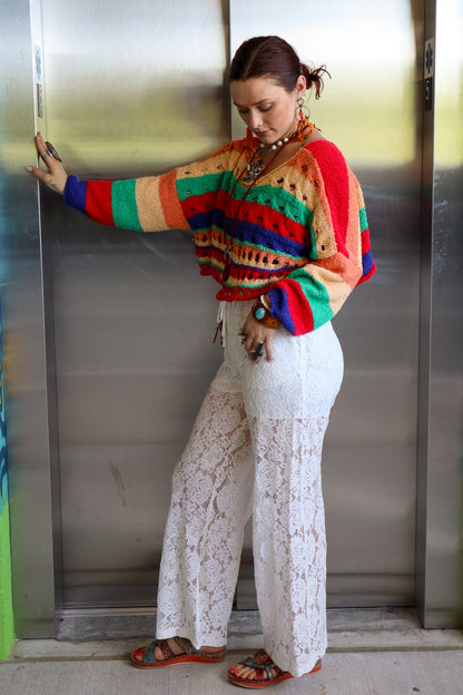 Rose Sheer Lace Comfy Wide - Leg Pants: - ivyandlavyboutique Fashion Week