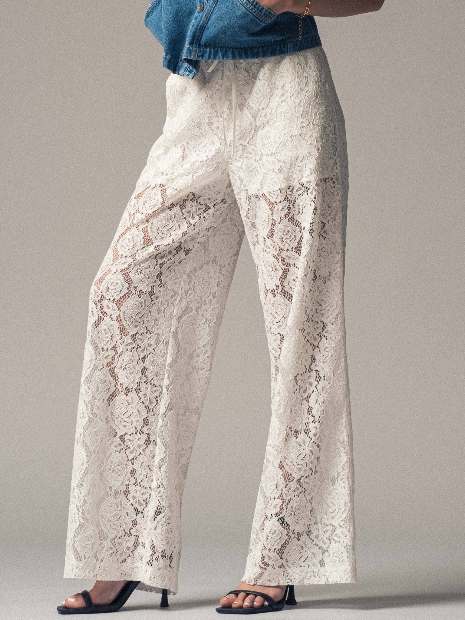Rose Sheer Lace Comfy Wide - Leg Pants: - ivyandlavyboutique Fashion Week