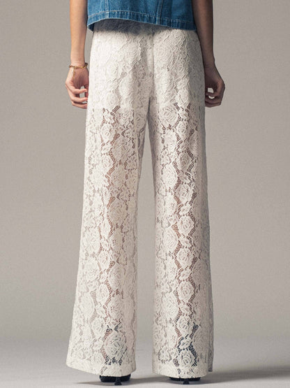 Rose Sheer Lace Comfy Wide - Leg Pants: - ivyandlavyboutique Fashion Week