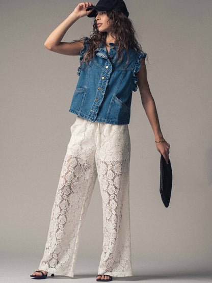 Rose Sheer Lace Comfy Wide - Leg Pants: - ivyandlavyboutique Fashion Week