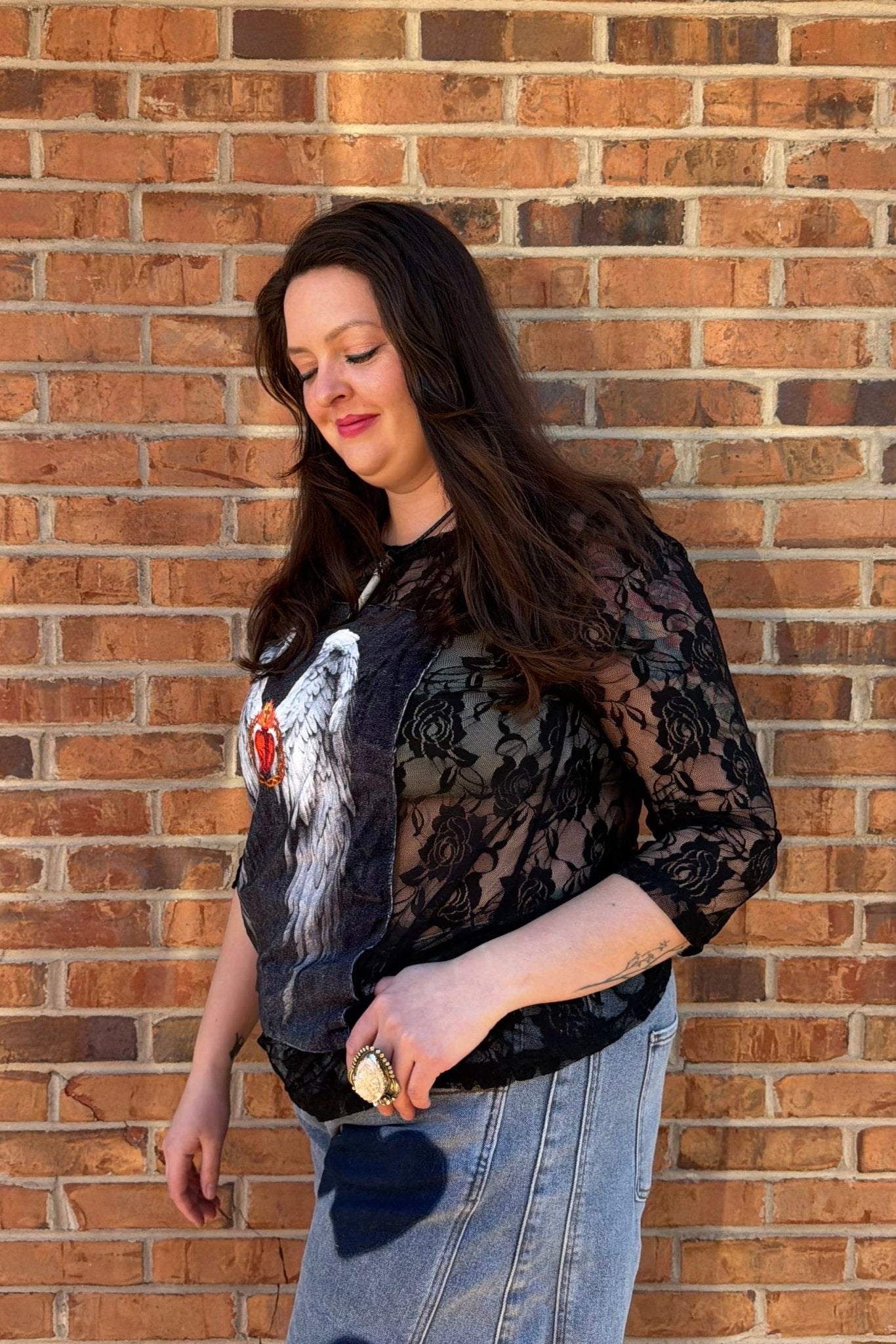 Roses w/Heart & Angel Wing Appliqué in Black - ivyandlavyboutique LeParisPetit by I Love Linen