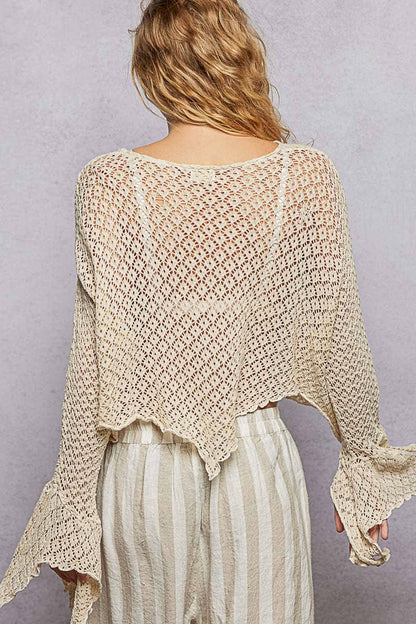 Round Neck Crochet Raw Edge Solid Knit Top - ivyandlavyboutique Pol Clothing