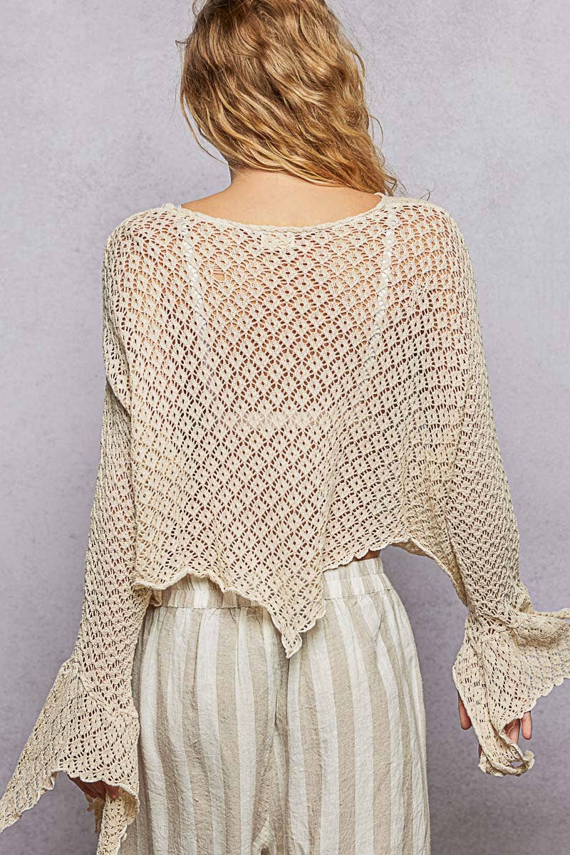Round Neck Crochet Raw Edge Solid Knit Top - ivyandlavyboutique Pol Clothing