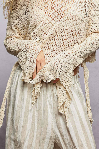 Round Neck Crochet Raw Edge Solid Knit Top - ivyandlavyboutique Pol Clothing