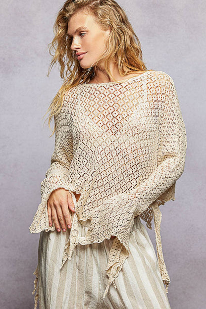 Round Neck Crochet Raw Edge Solid Knit Top - ivyandlavyboutique Pol Clothing