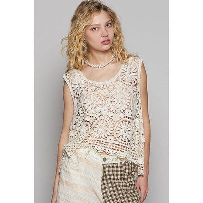 Round neck sleeveless crochet top - ivyandlavyboutique Pol Clothing