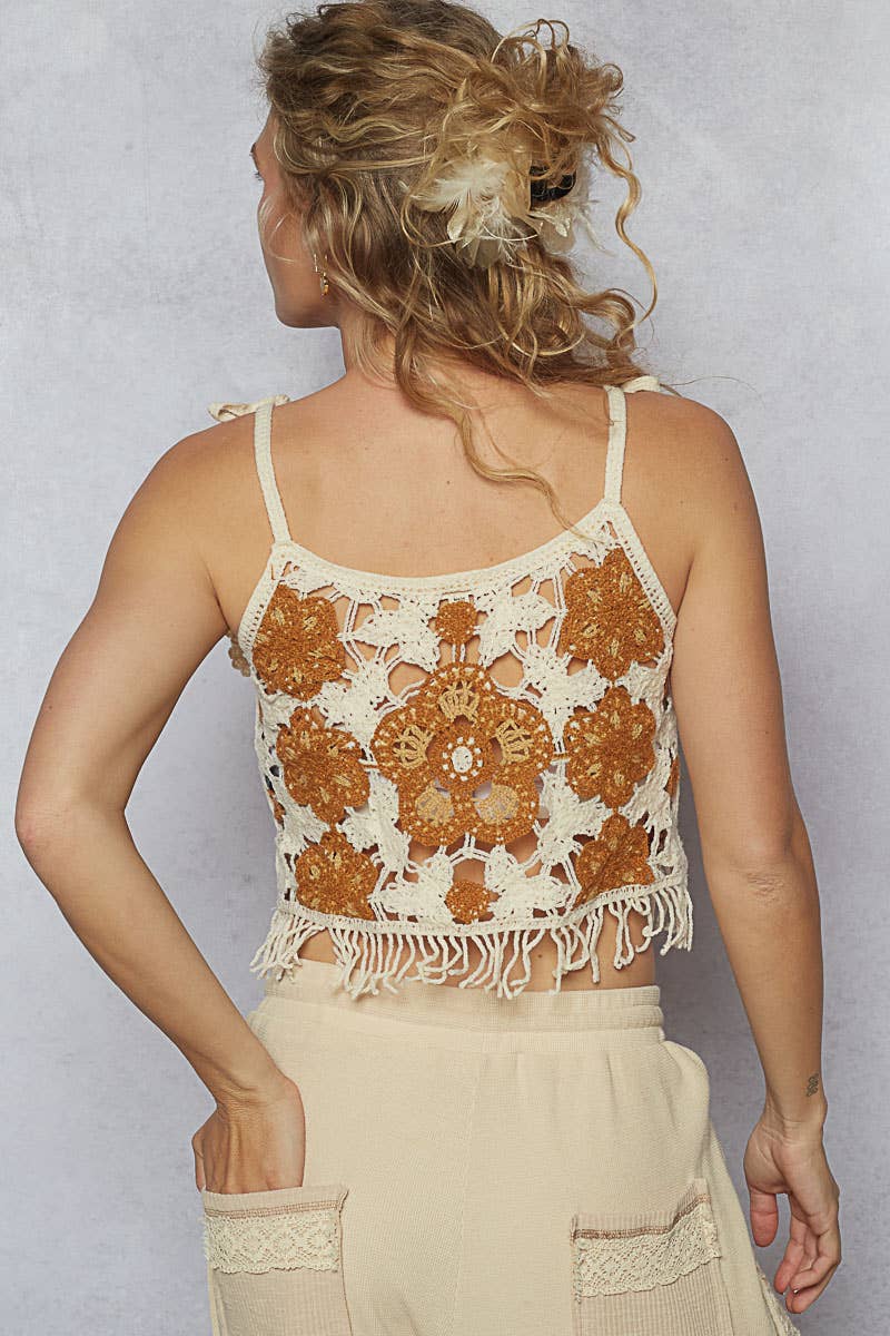 Round neck sleeveless crochet weave knit top - ivyandlavyboutique Pol Clothing