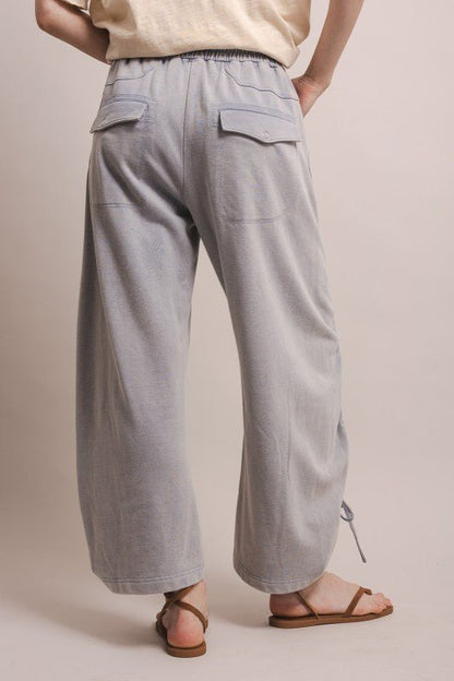 Ruched Wide-leg French Terry Sweatpants in Denim Blue - ivyandlavyboutique Blue Velvet
