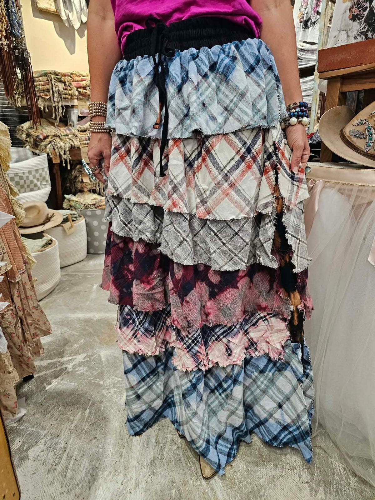 Ruffle Flannel Skirt - Boho Wanderlust Boutique A Rare Bird Shop