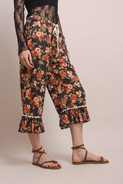 Ruffle Hem Midi Bloomer Pants in Black - ivyandlavyboutique Blue Velvet