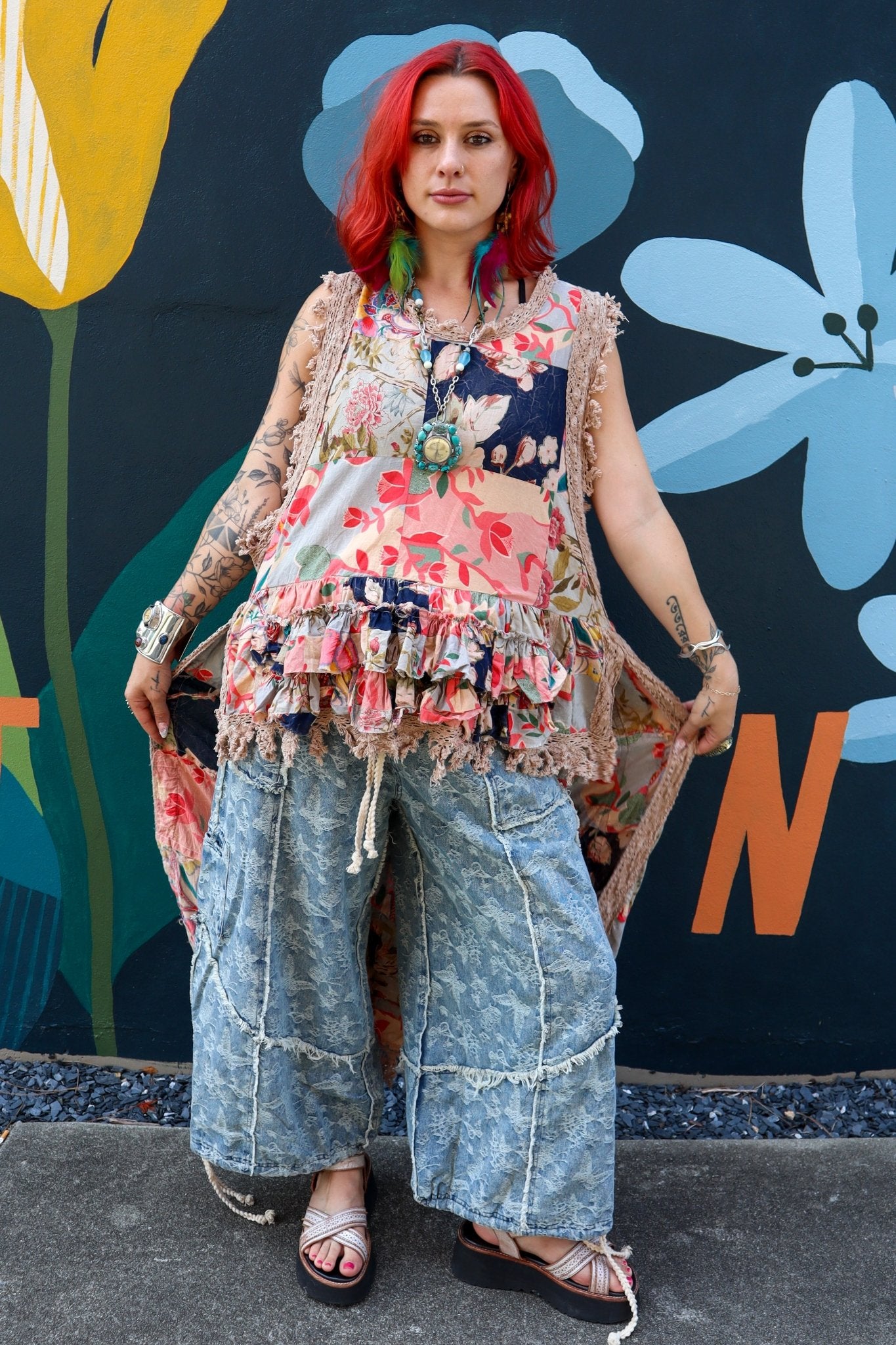 Ruffle High Lo in Floral - ivyandlavyboutique Jaded Gypsy