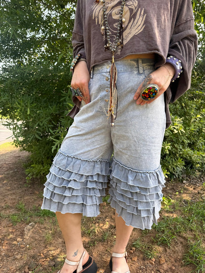 Ruffle My Feathers Bloomer Shorts - ivyandlavyboutique Blue Velvet