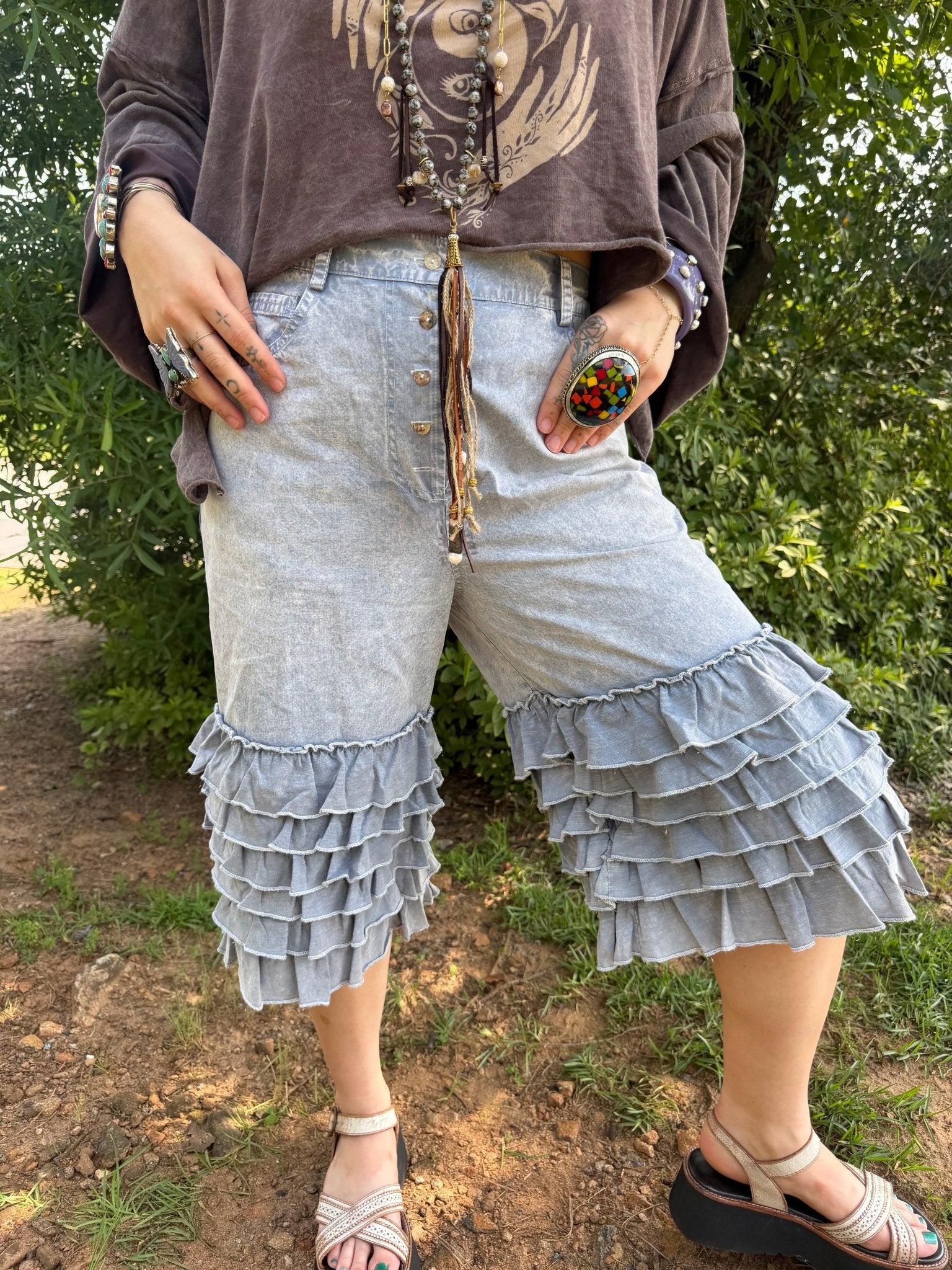 Ruffle My Feathers Bloomer Shorts - ivyandlavyboutique Blue Velvet