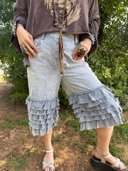 Ruffle My Feathers Bloomer Shorts - ivyandlavyboutique Blue Velvet